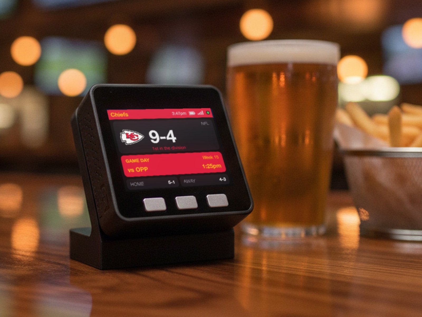 Sports Meter on a bar top showing a game day screen
