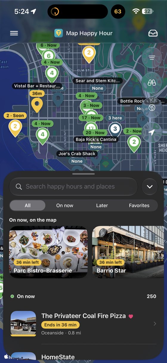 Map Happy Hour screen