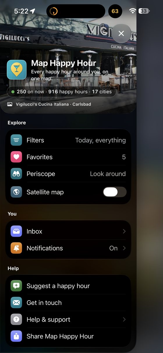 Map Happy Hour screen