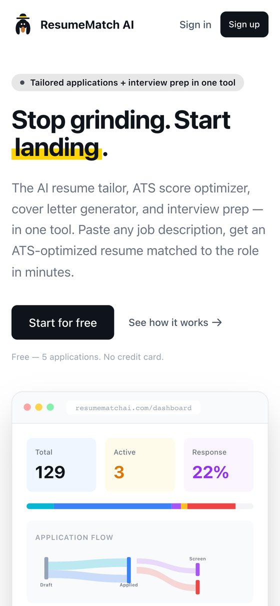 ResumeMatch AI in a phone browser