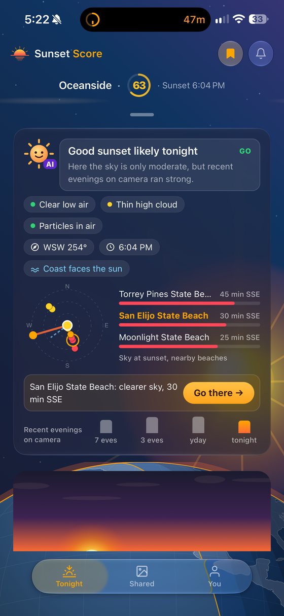Sunset Score screen
