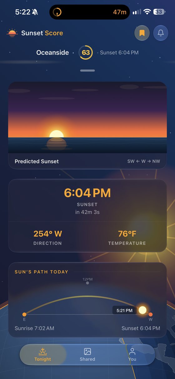 Sunset Score screen