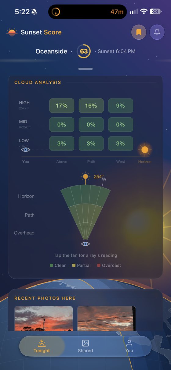 Sunset Score screen