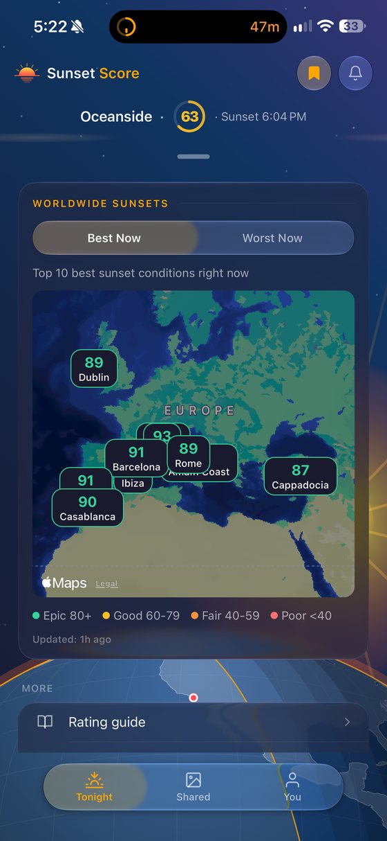 Sunset Score screen