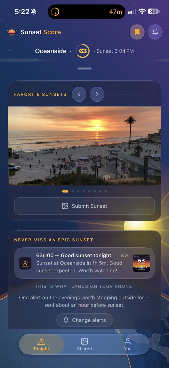 Sunset Score screen